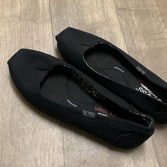 BOBS By Skechers Comfort Minimalist Black Ballet Slip On Canvas Shoes - Picture 6 of 7